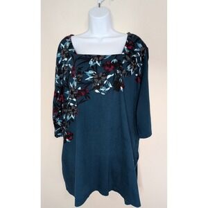 Ulla Popken Size 2X (20/22) Floral Print Square Neck A-line Knit Tunic Shirt